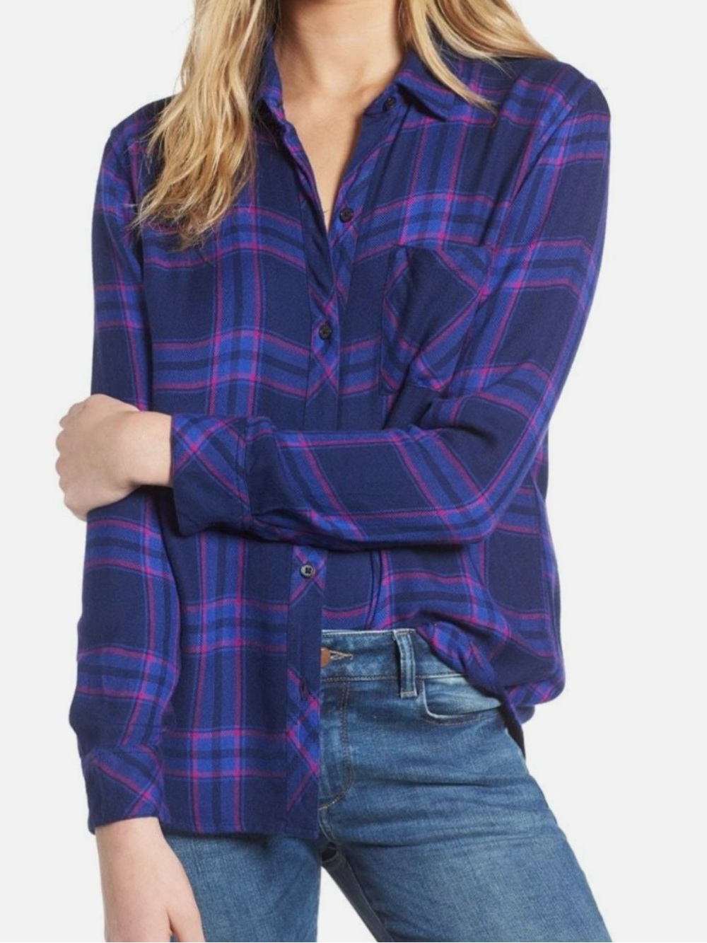 Rails Hunter Purple Blue Plaid Button Up Womens Size Medium Midnight